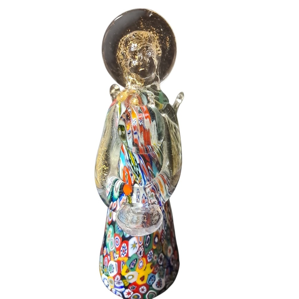 VTG Millefiori Angel Murano Italian Art Glass Gold Fleck Figure 4.75" Italy